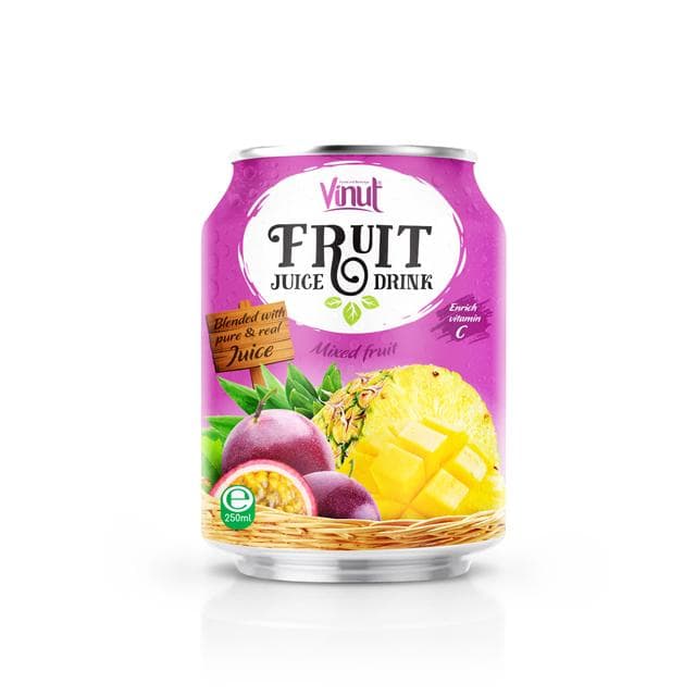 VINUT Fruit Juice Drink Mixed fruit, Blended with pure & real Juice, Enrich vitamin C, Slim Can, 250ml