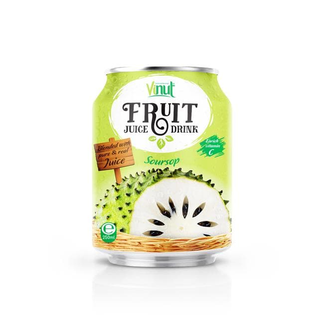 VINUT Fruit Juice Drink Soursop, Blended with pure & real Juice, Enrich vitamin C, Slim Can, 250ml