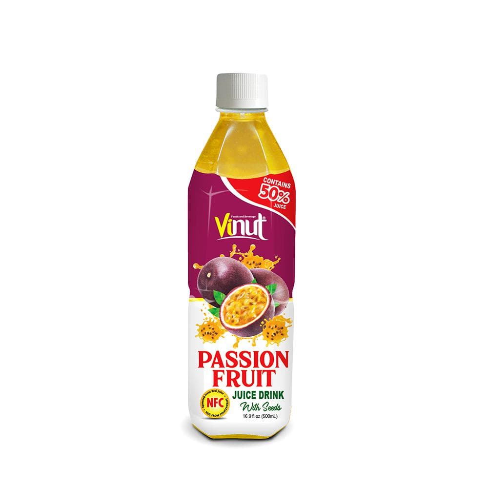 VINUT Passion Fruit Juice Drink, With Seeds, Contains 50% Juice, NFC Squeezed From Real Juice, PET Bottle, 16.9 fl oz (500mL)