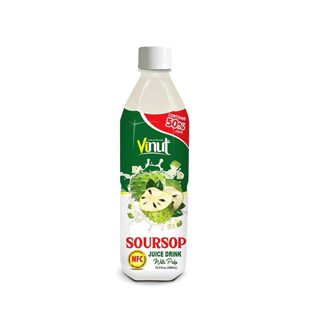 VINUT Soursop Juice Drink, With Pulp, Contains 50% Juice, NFC Squeezed From Real Juice, PET Bottle, 16.9 fl oz (500 mL)
