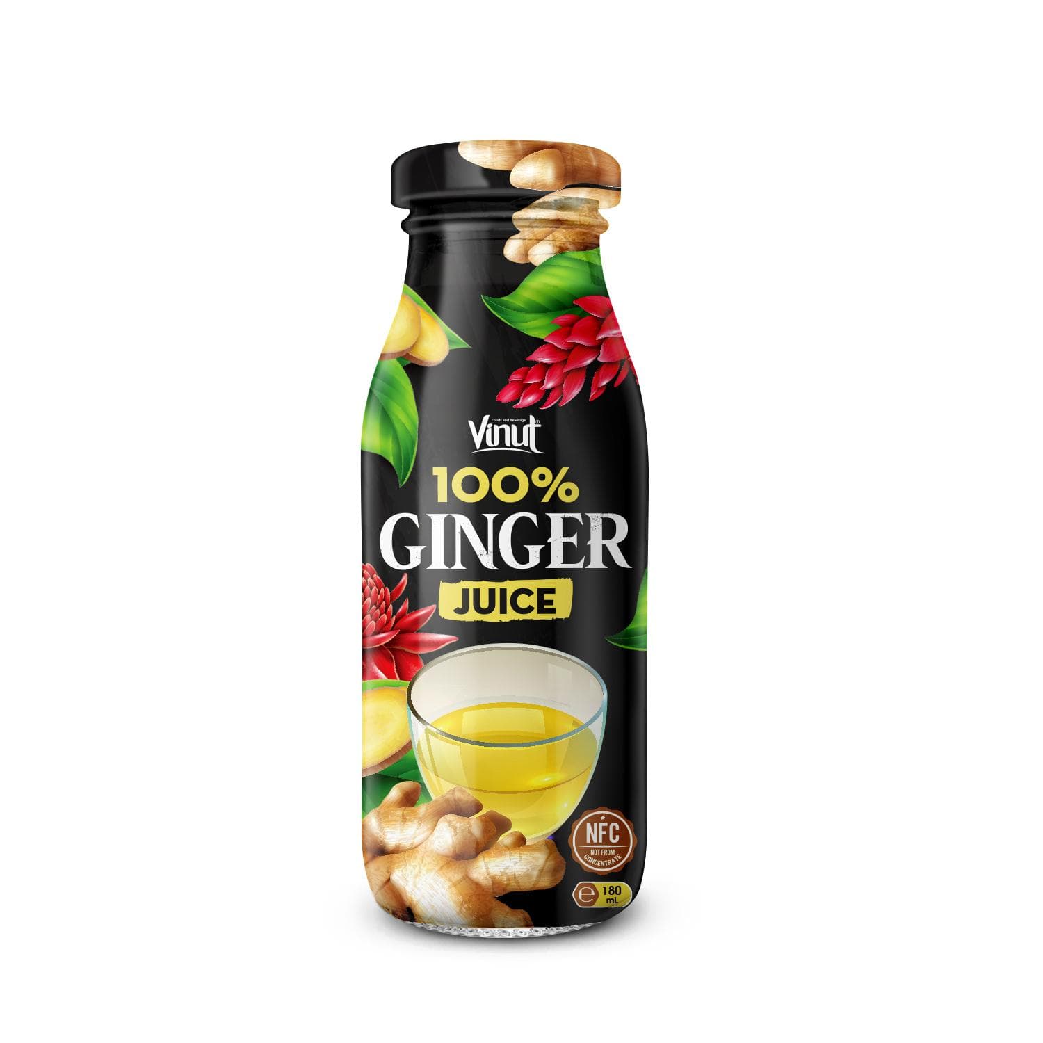 VINUT 100% Ginger Juice, NFC Not From Concentrate, Glass Bottle, 180 mL