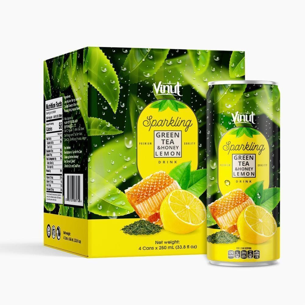Box 4 Cans VINUT Premium Black tea & Honey Lemon Sparkling water