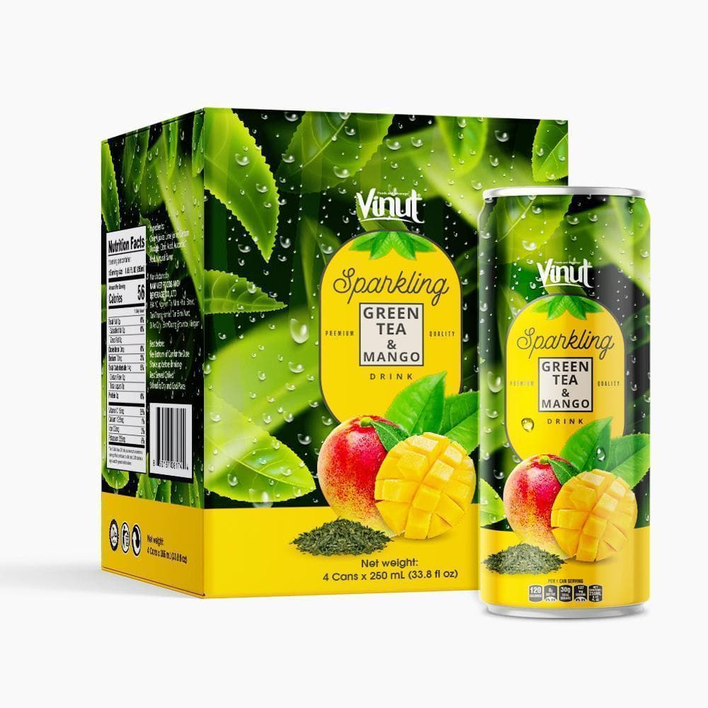 Box 4 Cans VINUT Premium Black tea & Mango Sparkling water