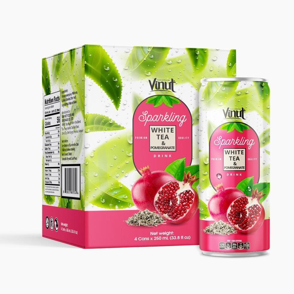 Box 4 Cans VINUT Premium White tea & Pomegranate Sparkling water