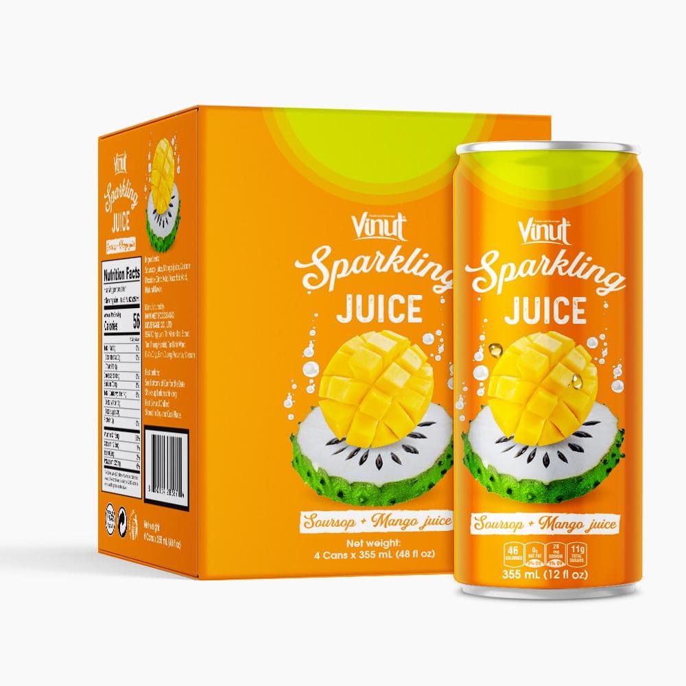 Box 4 Cans VINUT Soursop & Mango Juice Sparkling water