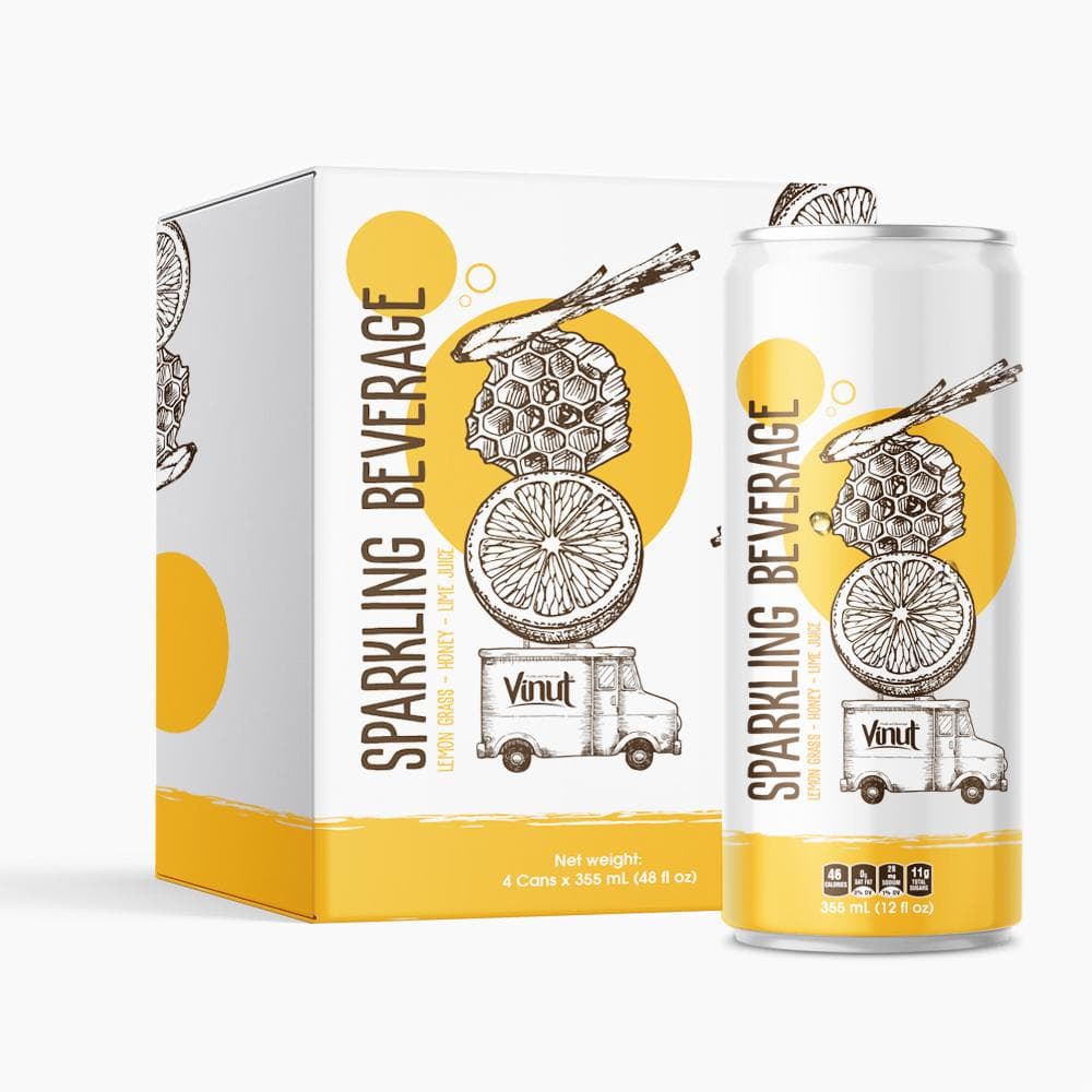 Box 4 Cans 12fl oz VINUT Sparkling Lemongrass with honey & lime juice