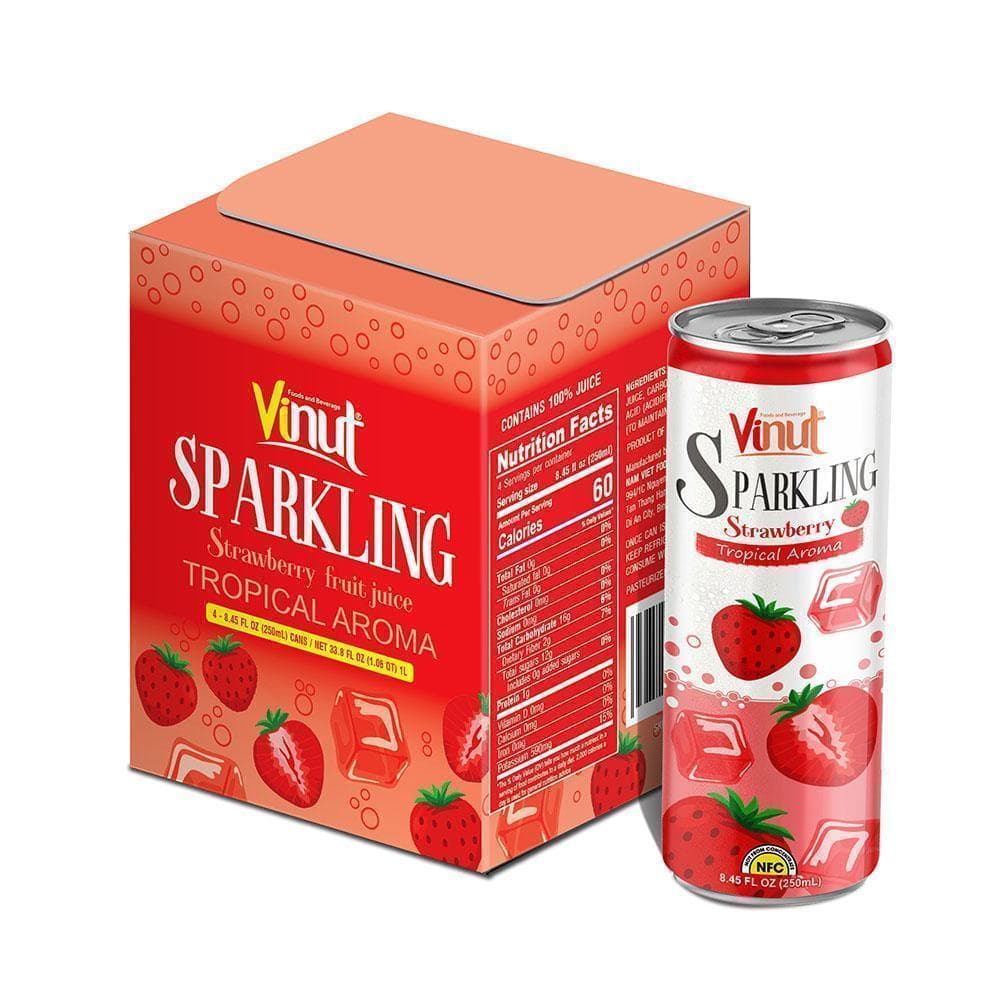 VINUT Tropical Aroma Sparkling Strawberry Fruit Juice, 4 x 8.45 fl oz Cans (33.8 fl oz Pack)
