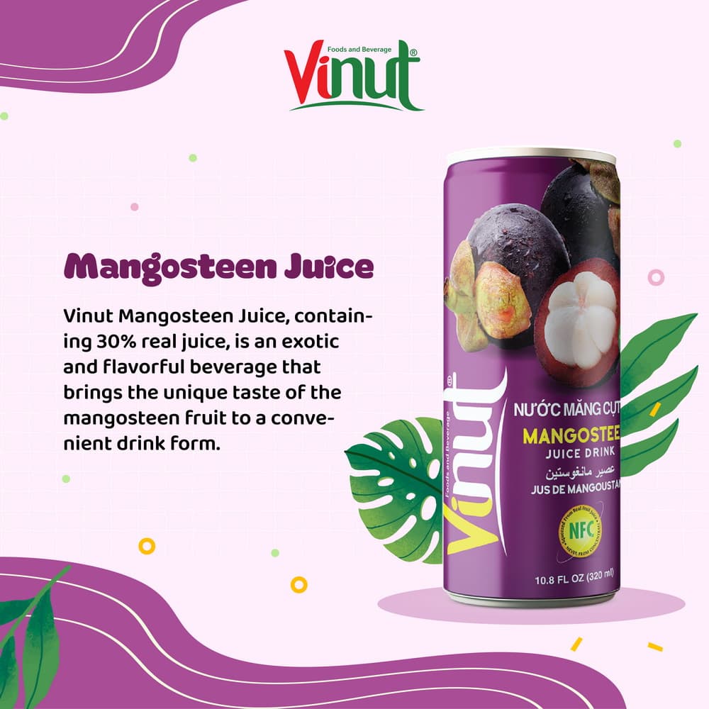 VINUT Mangosteen Juice Drink, NFC, Containing 30% Real Juice, Slim Can, 10.8 fl oz (320 ml)