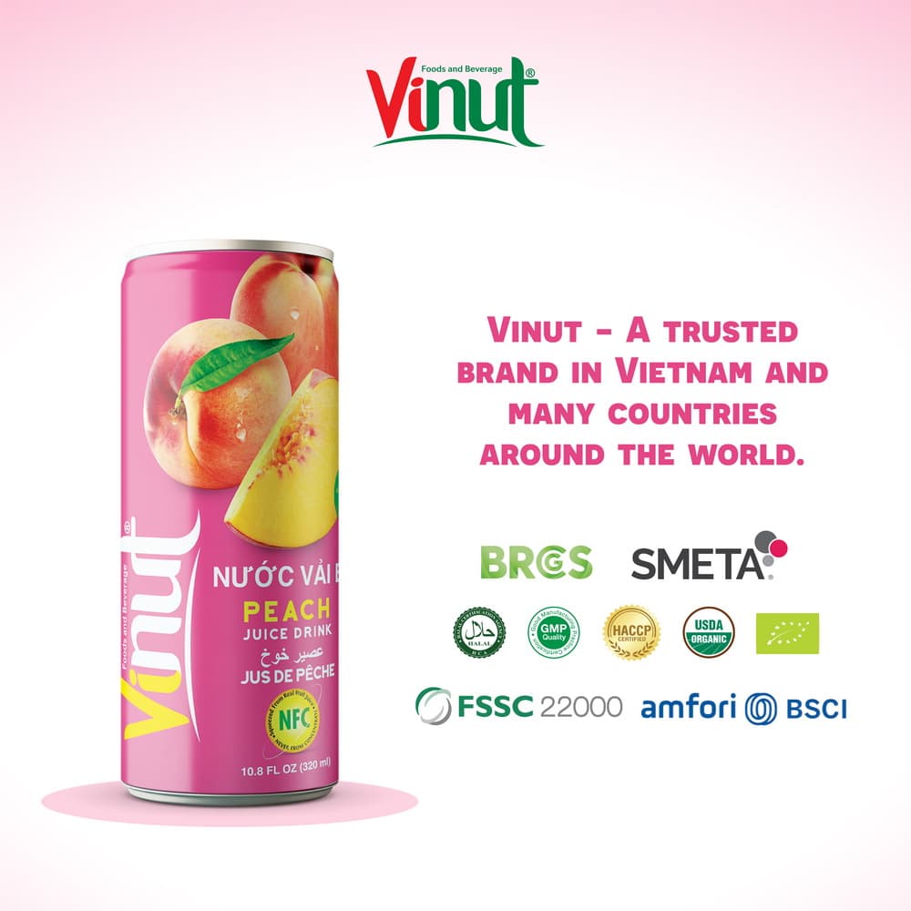 VINUT Peach Juice Drink, NFC Squeezed From Real Fruit Juice, Containing 30% Real Juice, Slim Can, 10.8 fl oz (320 ml)