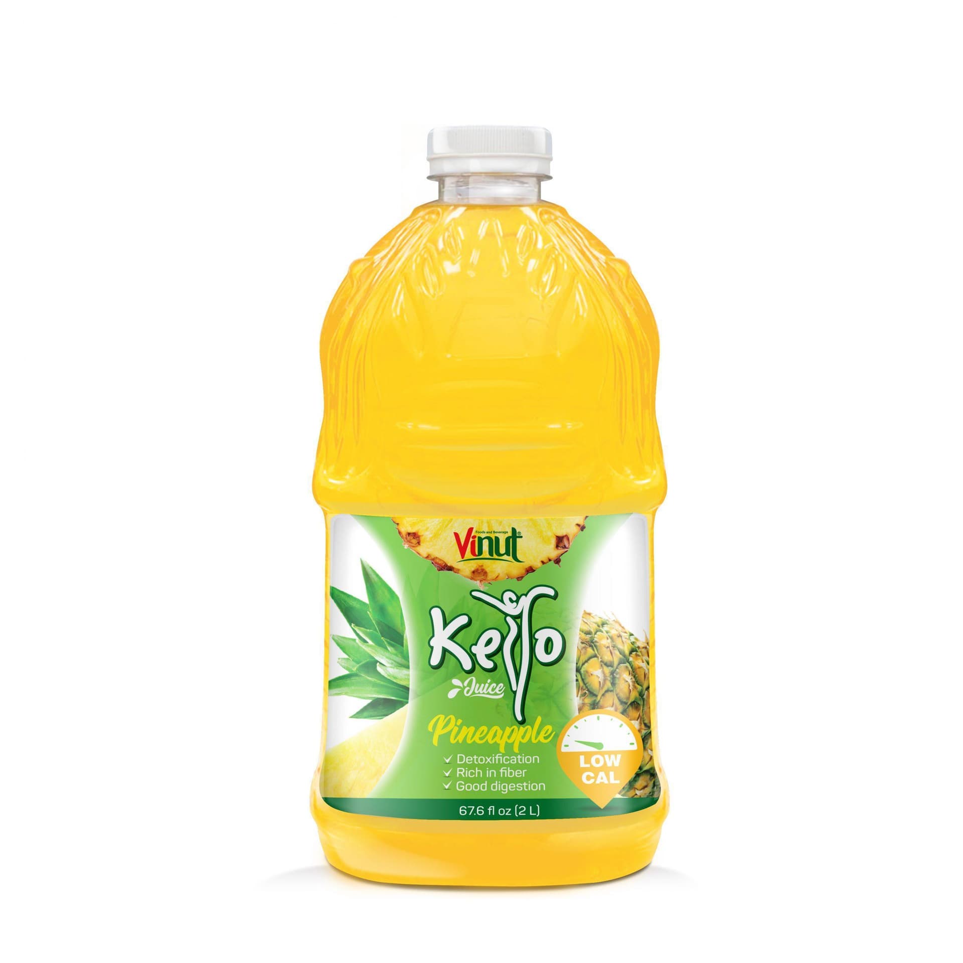 VINUT Keto Pineapple Juice, Low Cal, Detoxification, Rich In Fiber, Good Digestion, PET Bottle, 67.6 fl oz (2 L)