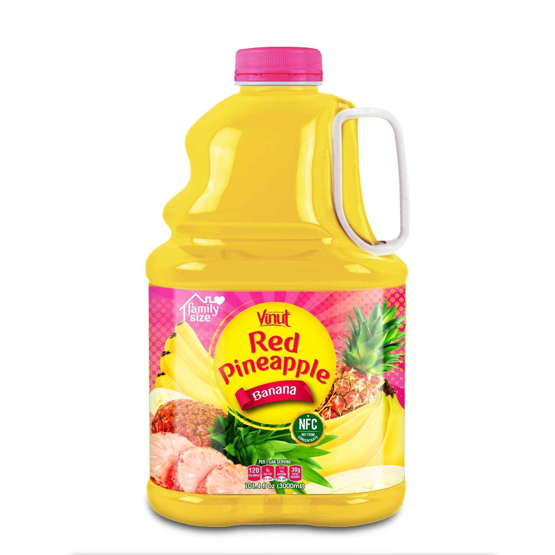 VINUT Red Pineapple Banana Juice Drink, Family Size, NFC Not From Concentrate, PET Bottle, 101.4 fl oz (3000 mL)