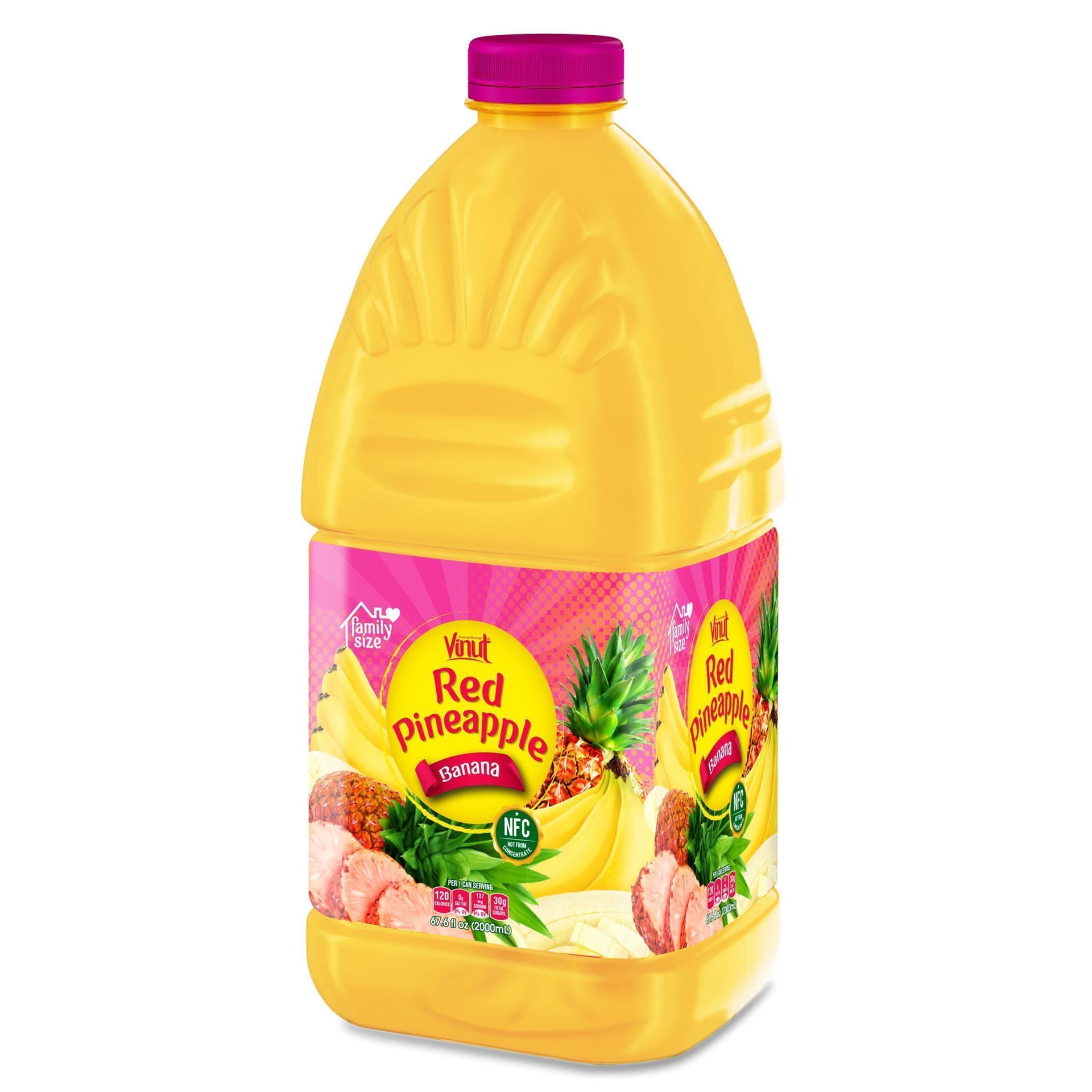 VINUT Red Pineapple Banana Juice Drink, Family Size, NFC Not From Concentrate, PET Bottle, 67.6 fl oz (2000 mL)