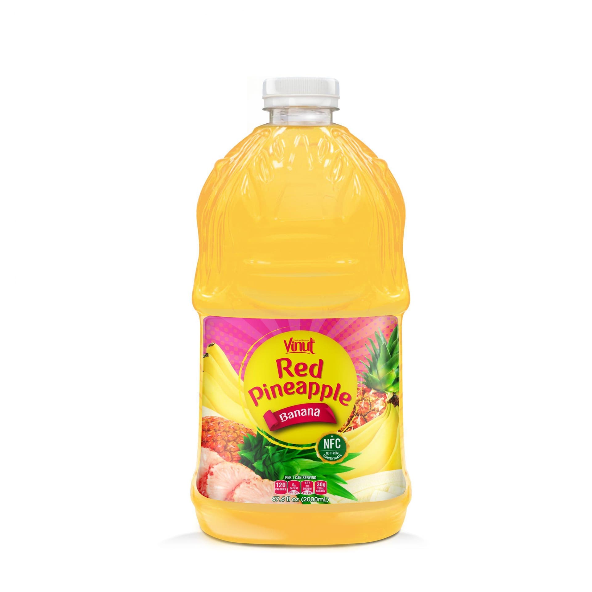 VINUT Red Pineapple Banana Juice Drink, NFC Not From Concentrate, PET Bottle, 67.6 fl oz (2000 mL)