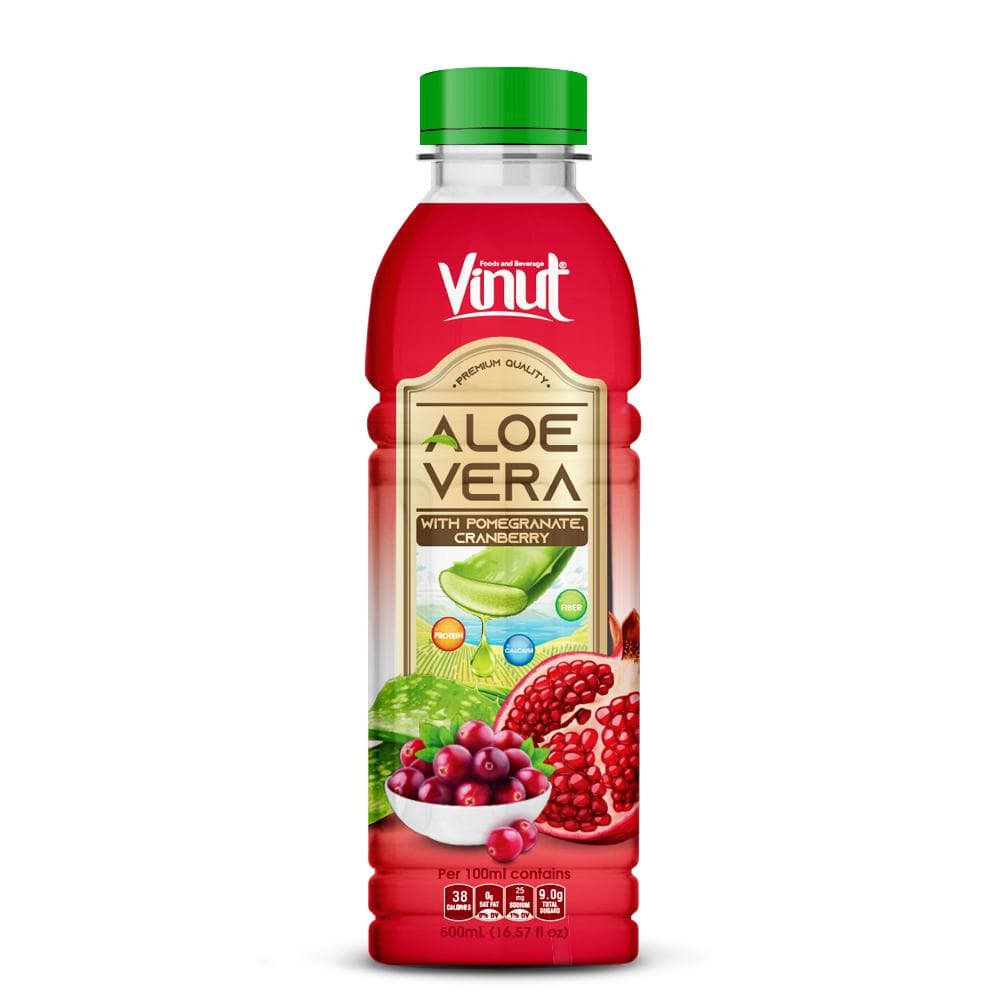 Vinut Aloe Vera Drink, Pomegranate Cranberry Flavor, Premium Quality, Protein, Fiber, 0.0g Fat, PET Bottle, 500mL (16.57 fl oz)