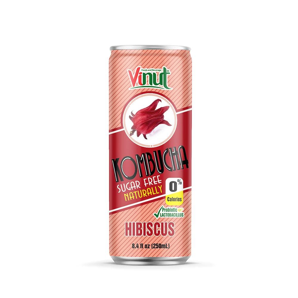 VINUT Kombucha, Hibiscus, Sugar Free Naturally, 0% Calories, Probiotic Lactobacillus, Slim Can, 8.4 fl oz (250 mL)