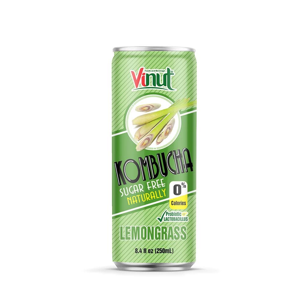 VINUT Kombucha, Lemongrass, Sugar Free Naturally, 0% Calories, Probiotic Lactobacillus, Slim Can, 8.4 fl oz (250 mL)