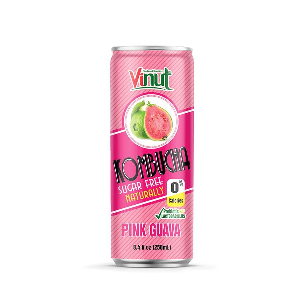 VINUT Kombucha, Pink Guava, Sugar Free Naturally, 0% Calories, Probiotic Lactobacillus, Slim Can, 8.4 fl oz (250 mL)