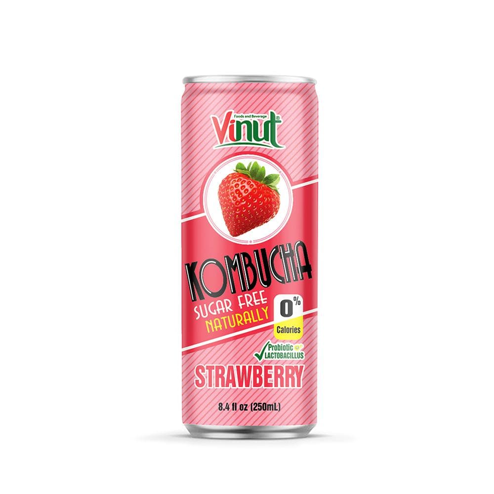 VINUT Kombucha, Strawberry, Sugar Free Naturally, 0% Calories, Probiotic Lactobacillus, Slim Can, 8.4 fl oz (250 mL)