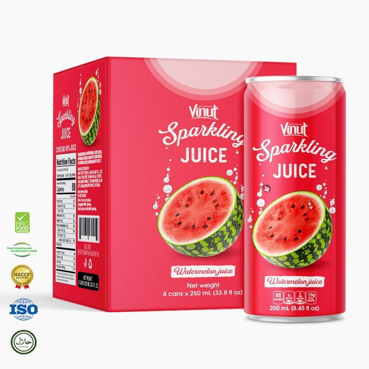 12 fl oz VINUT Sparkling Water Watermelon Juice (Pack of 4 Cans)
