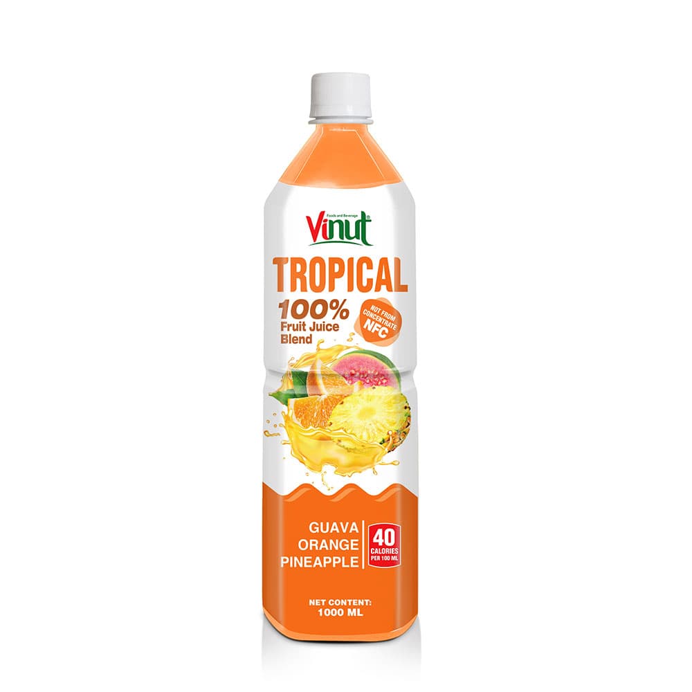 VINUT 100% Tropical Fruit Juice Blend, Guava Orange Pineapple, NFC Not From Concentrate, 40 Calories Per 120ml, PET Bottle, (1000 mL)