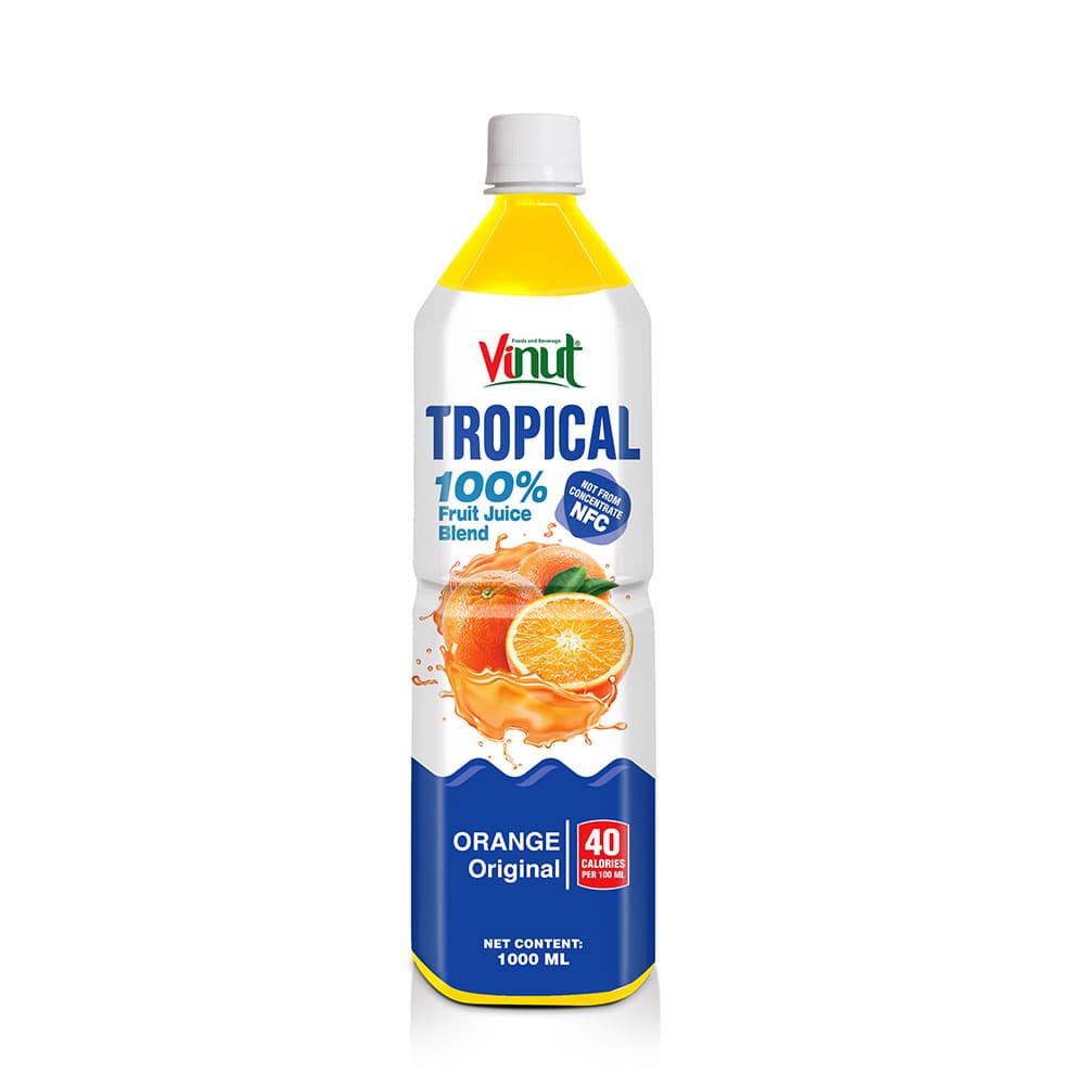 VINUT 100% Tropical Fruit Juice Blend, Orange Original, NFC Not From Concentrate, 40 Calories Per 120ml, PET Bottle, (1000 mL) view 1