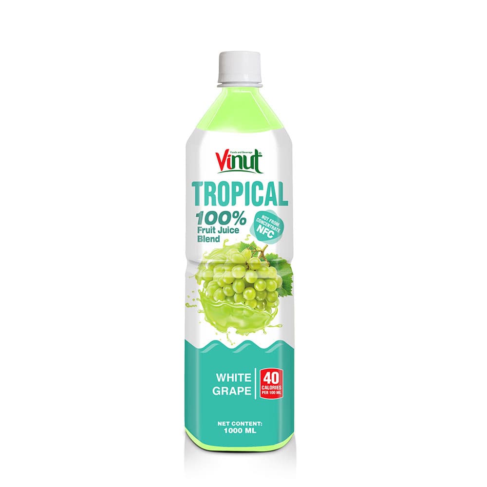 VINUT 100% Tropical Fruit Juice Blend, White Grape, NFC, 40 Calories Per 120ml, PET Bottle, (1000 mL)