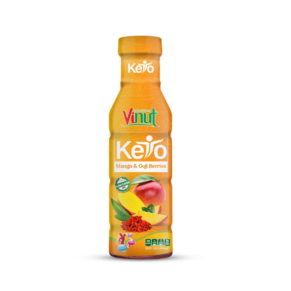 VINUT Kejo Keto Mango Goji Berries Juice Drink, Low Carb, PET Bottle, 12 fl oz (360 mL)