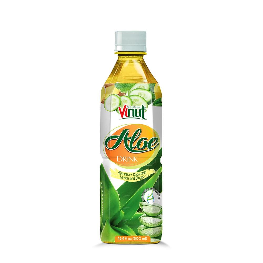Vinut Aloe Vera Drink, Cucumber Lemon Ginger Flavor, Natural Detoxification, PET Bottle, 16.9 fl oz (500 mL)