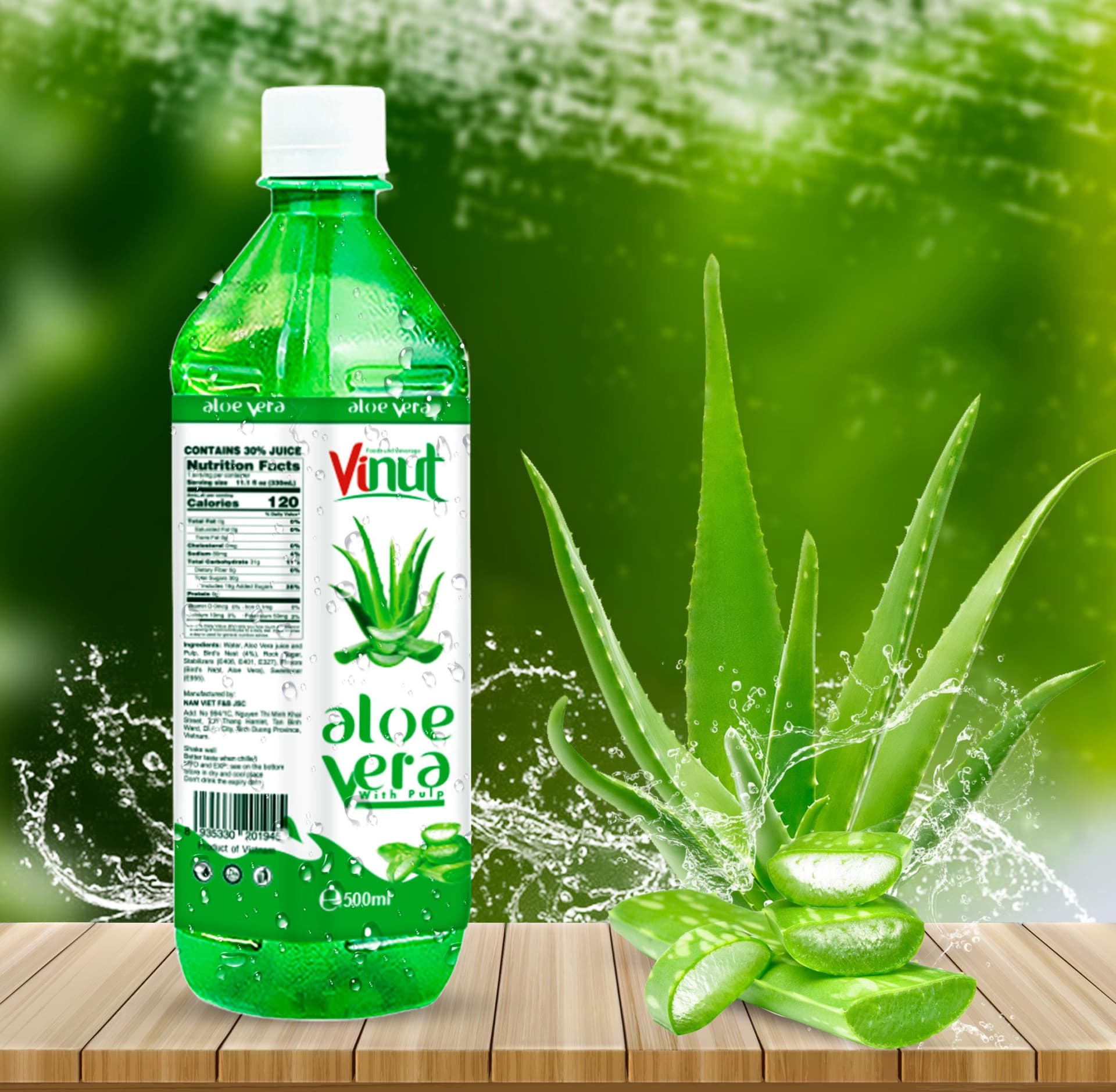 Vinut Aloe Vera Drink, Original Flavor, With Pulp, Contains 30% Juice, 120 Calories, PET Bottle, (500 mL)