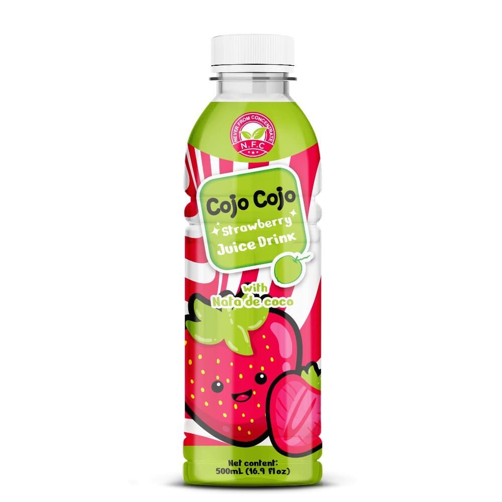 Cojo Cojo Strawberry Juice Drink, With Nata de Coco, N.F.C, PET Bottle, 500mL (16.9 fl oz)