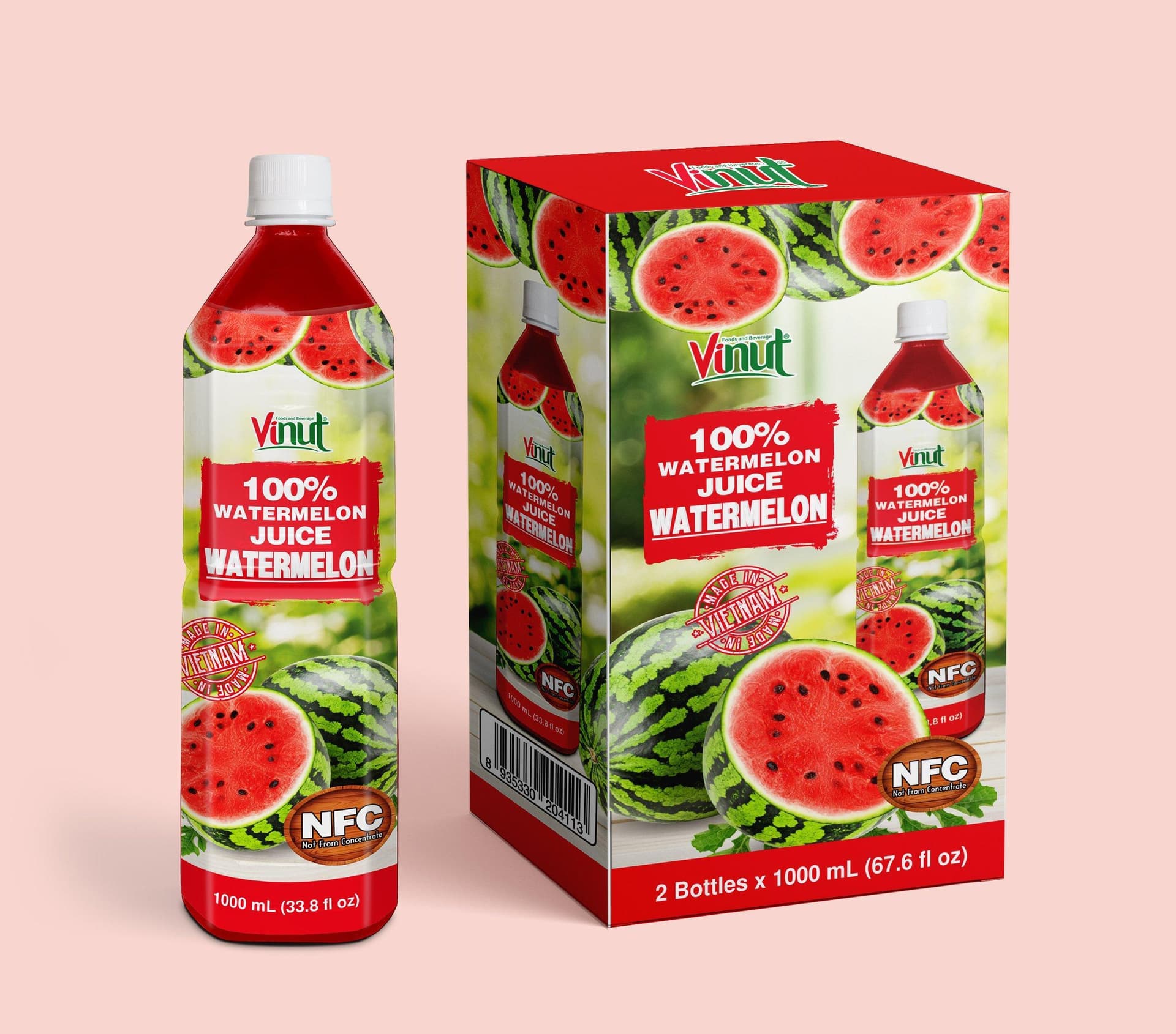 VINUT 100% Watermelon Juice Watermelon, Made in Vietnam 100%, NFC, PET Bottle, 1000 mL (33.8 fl oz)