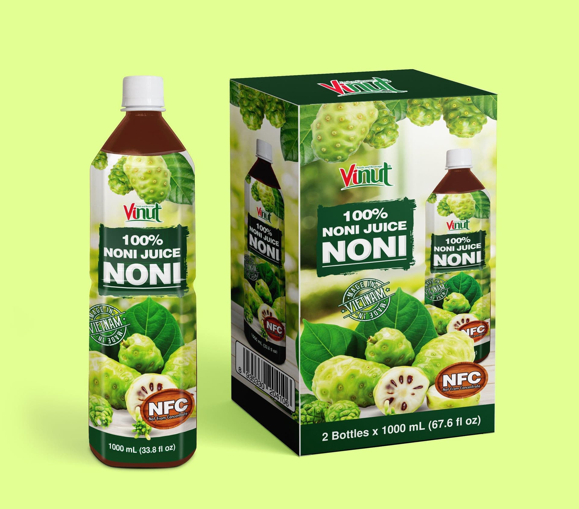 VINUT 100% Noni Juice, Made in Vietnam 100%, NFC, PET Bottle, 1000 mL (33.8 fl oz)