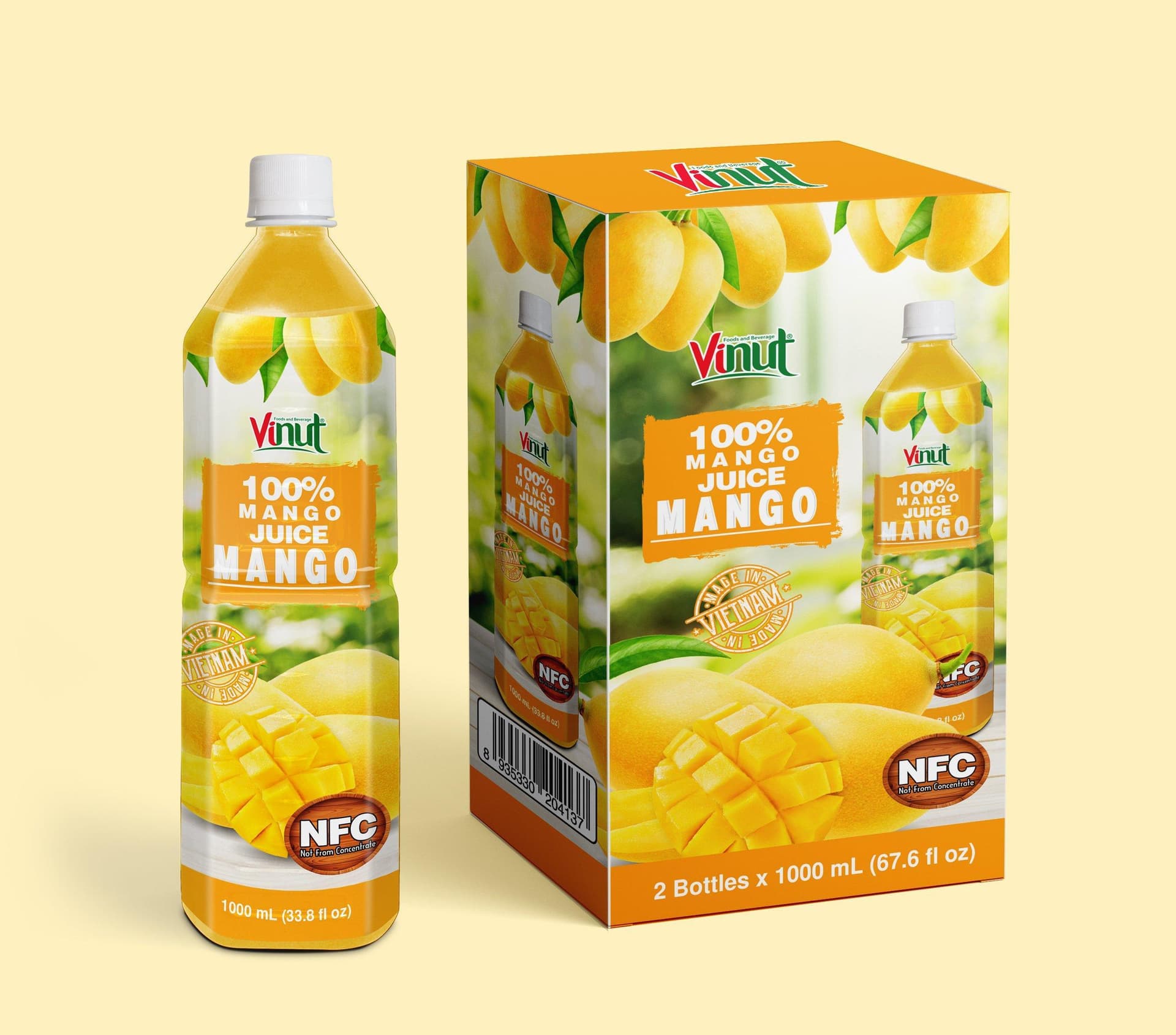 VINUT 100% Mango Juice Mango, Made in Vietnam 100%, NFC, PET Bottle, 1000 mL (33.8 fl oz)