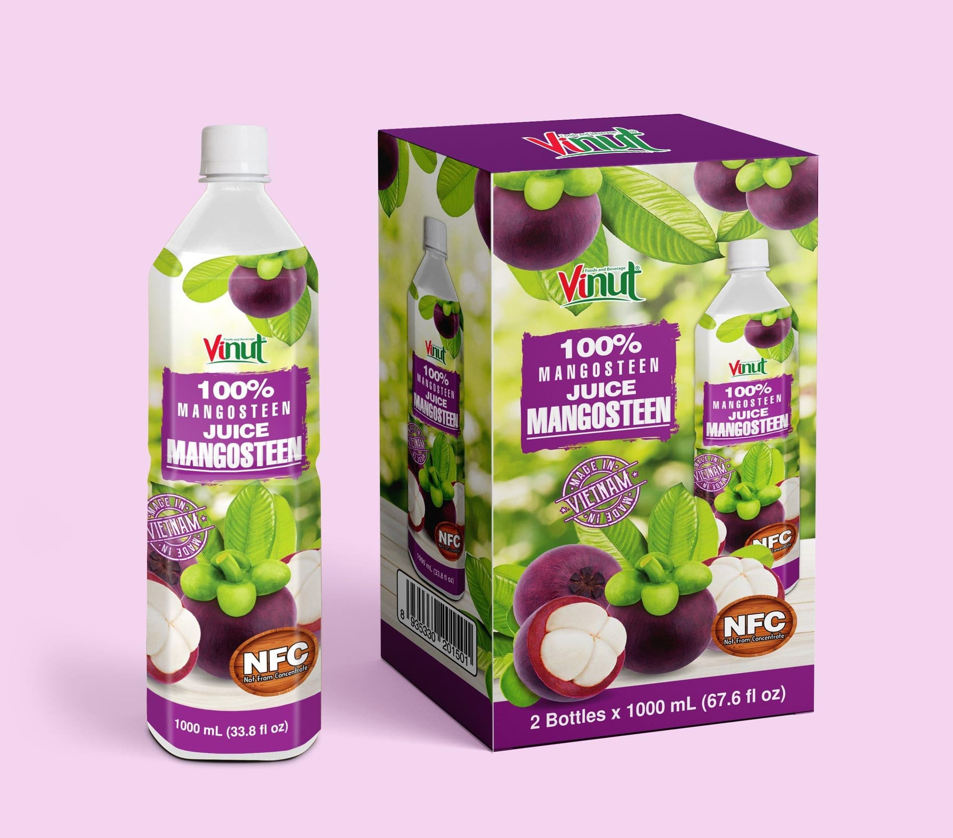 VINUT 100% Mangosteen Juice Mangosteen, Made in Vietnam 100%, NFC, PET Bottle, 1000 mL (33.8 fl oz)