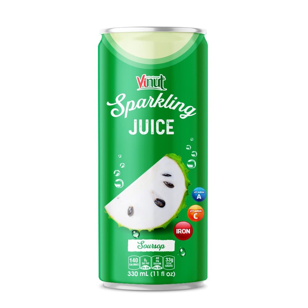 VINUT Sparkling Juice Soursop, 140 Calories, Slim Can, 330 mL (11 fl oz)
