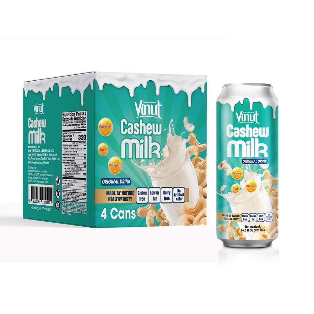 Box 4 Cans 16.6 fl oz Vinut Cashew milk drink (Gluten free, Low-fat, Dairy free, No Artificial Color)