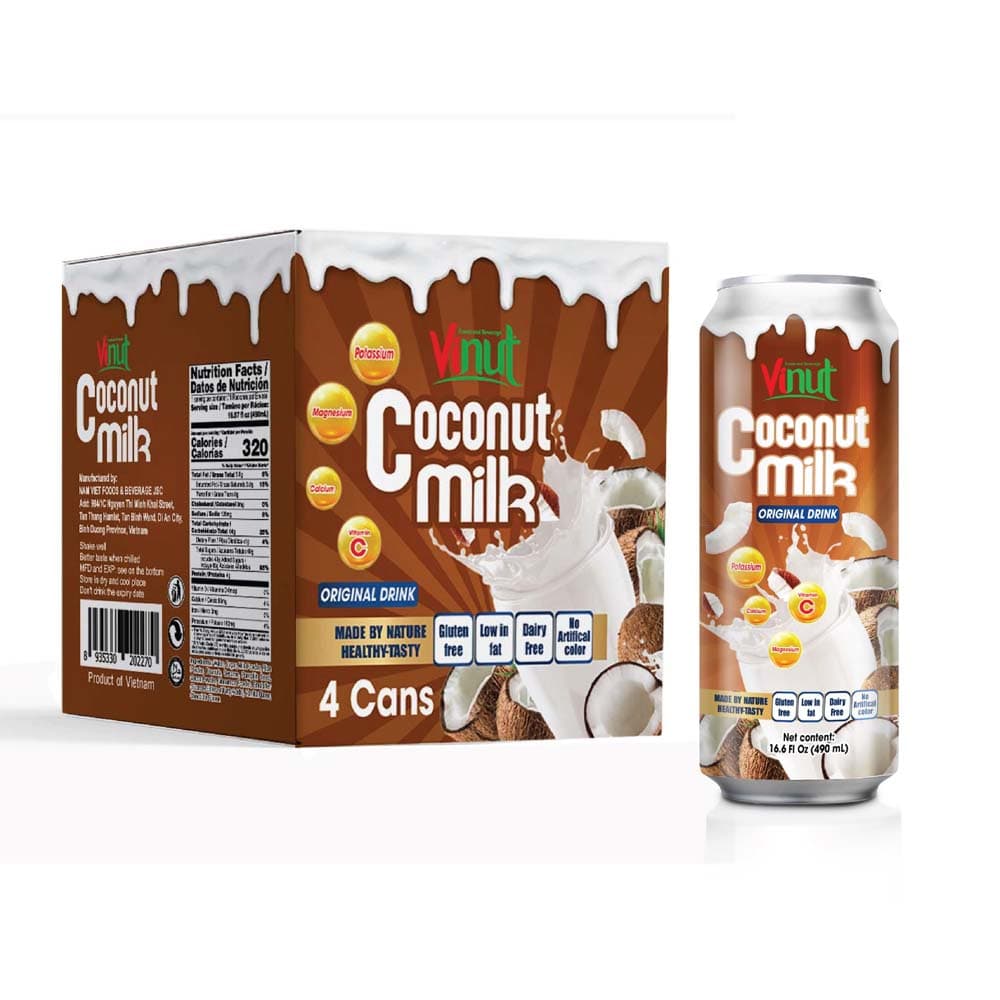 Box 4 Cans 16.6 fl oz Vinut Coconut milk drink (Gluten free, Low-fat, Dairy free, No Artificial Color)