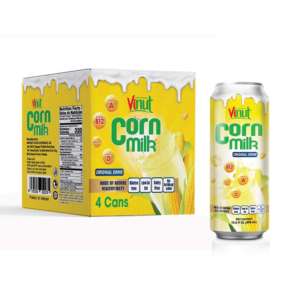 Box 4 Cans 16.6 fl oz Vinut Corn milk drink (Gluten free, Low-fat, Dairy free, No Artificial Color)