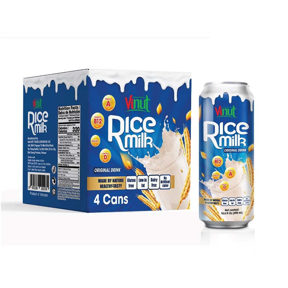 Box 4 Cans 16.6 fl oz Vinut Rice milk drink (Gluten free, Low-fat, Dairy free, No Artificial Color)
