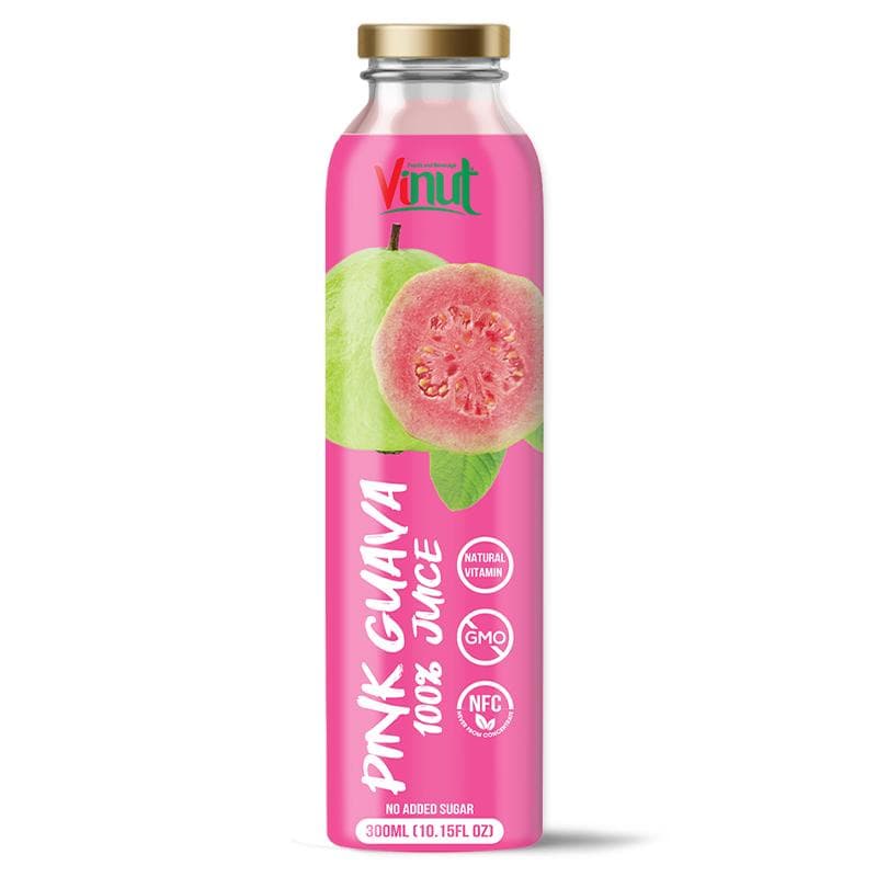 VINUT 100% Pink Guava Juice, Natural Vitamin, Non GMO, NFC, No Added Sugar, Glass Bottle, 10.15 fl oz (300 mL)
