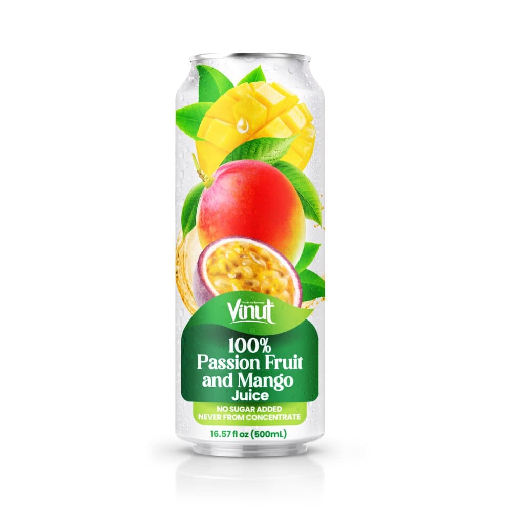 VINUT 100% Passion Fruit and Mango Juice, No Sugar Added, Never From Concentrate, Can, 16.57 fl oz (500 mL)