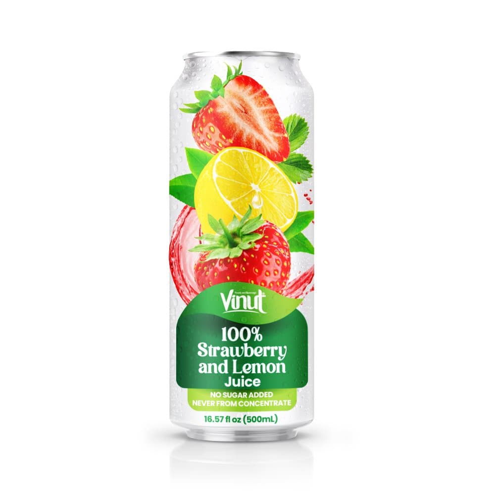 VINUT 100% Strawberry and Lemon Juice, No Sugar Added, Never From Concentrate, Can, 16.57 fl oz (500 mL)