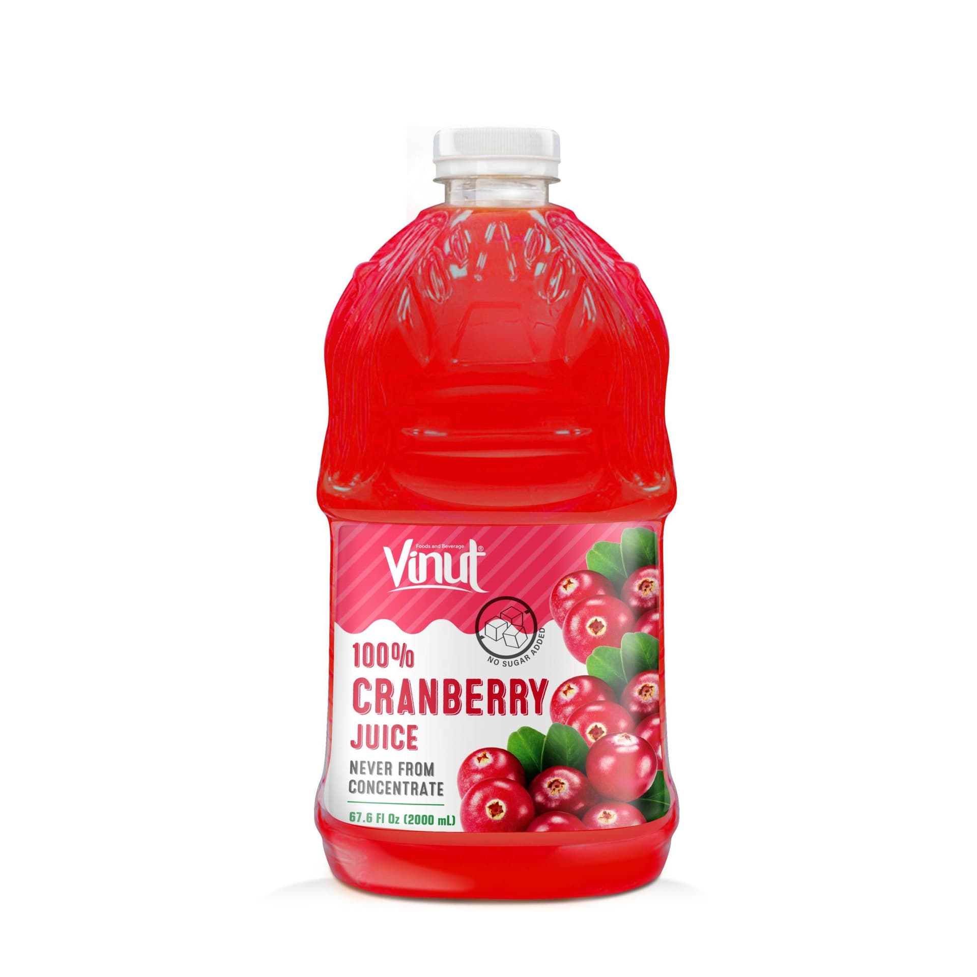 VINUT 100% Cranberry Juice, No Sugar Added, Never From Concentrate, PET Bottle, 67.6 Fl Oz (2000 mL)