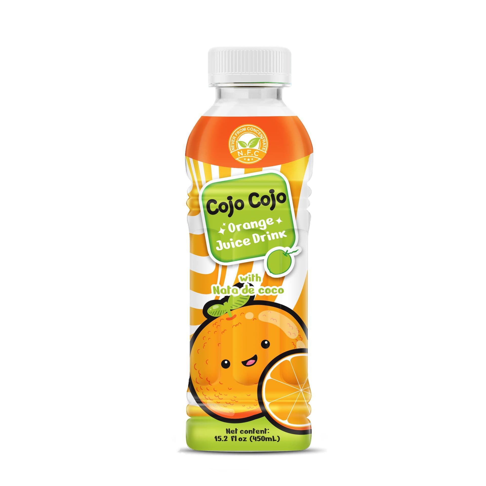VINUT Orange Juice Drink, With Nata De Coco, Never From Concentrate NFC, PET Bottle, 15.2 fl oz (450 mL)