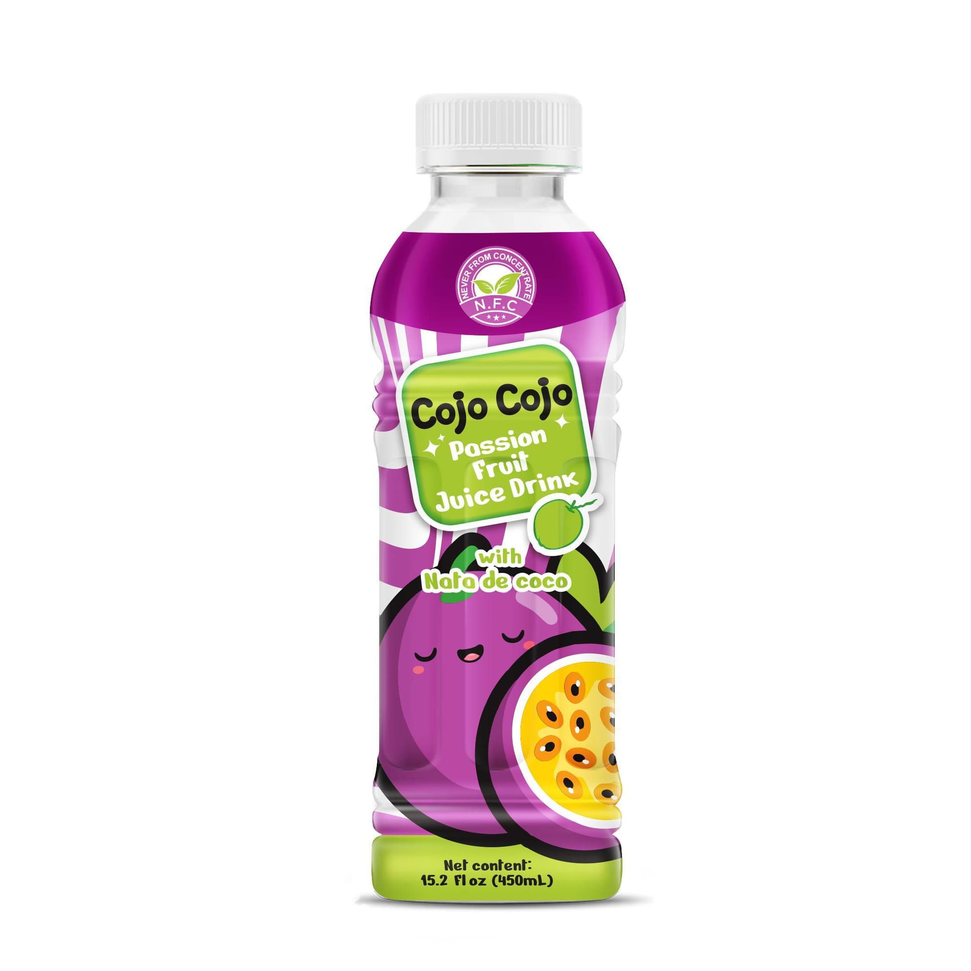 VINUT Passion Fruit Juice Drink, With Nata De Coco, Never From Concentrate NFC, PET Bottle, 15.2 fl oz (450 mL)