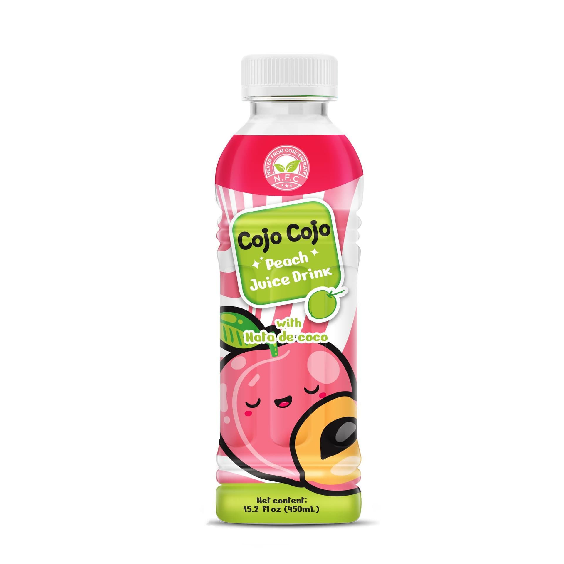 VINUT Peach Juice Drink, With Nata De Coco, Never From Concentrate NFC, PET Bottle, 15.2 fl oz (450 mL)