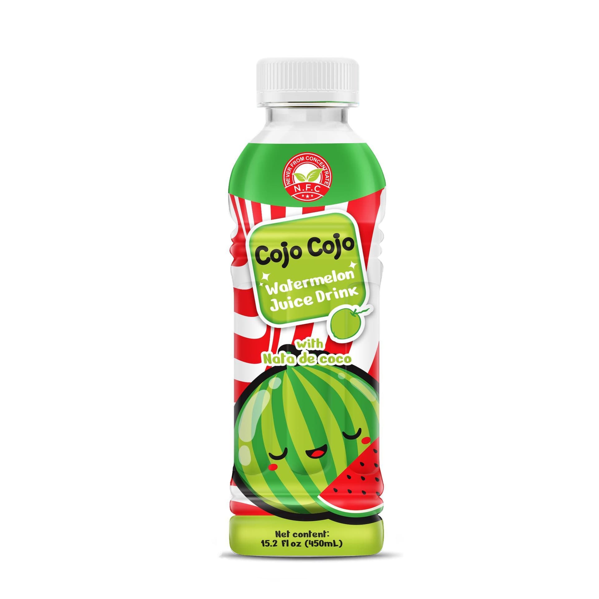 VINUT Watermelon Juice Drink, With Nata De Coco, Never From Concentrate NFC, PET Bottle, 15.2 fl oz (450 mL)