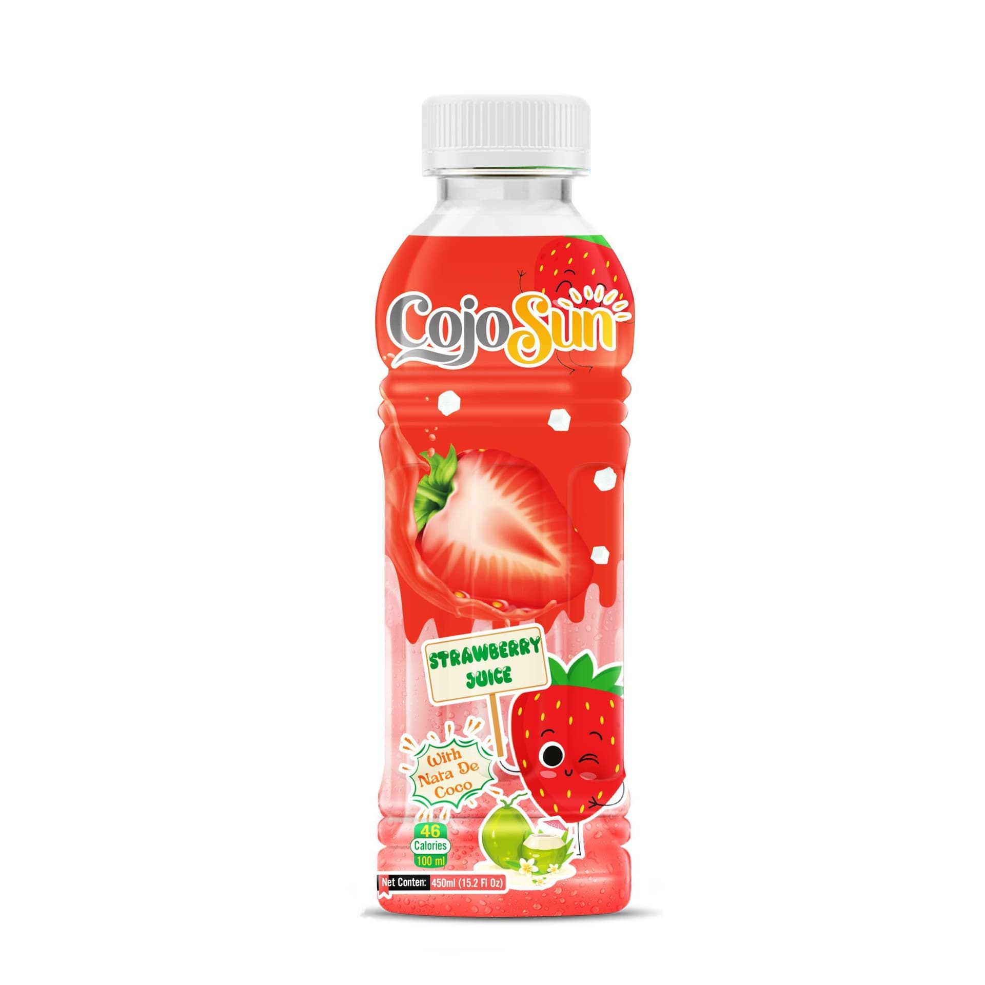 VINUT Strawberry Juice, With Nata De Coco, 46 Calories Per 240 Ml, PET Bottle, 450ml (15.2 Fl Oz)