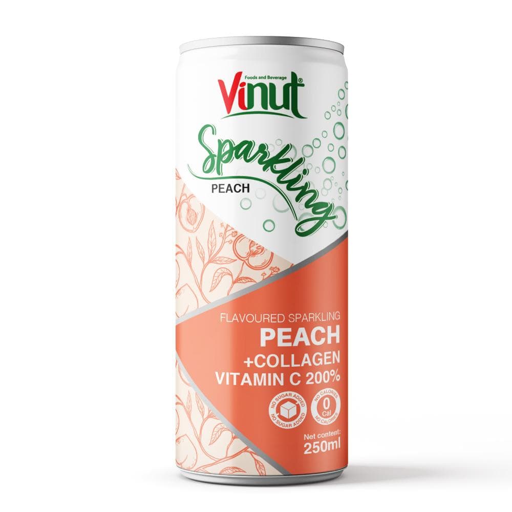 VINUT 250ml Peach with Collagen Sparkling water Vitamin C 200% Made with Real Fruit Juice (No Sugar added)