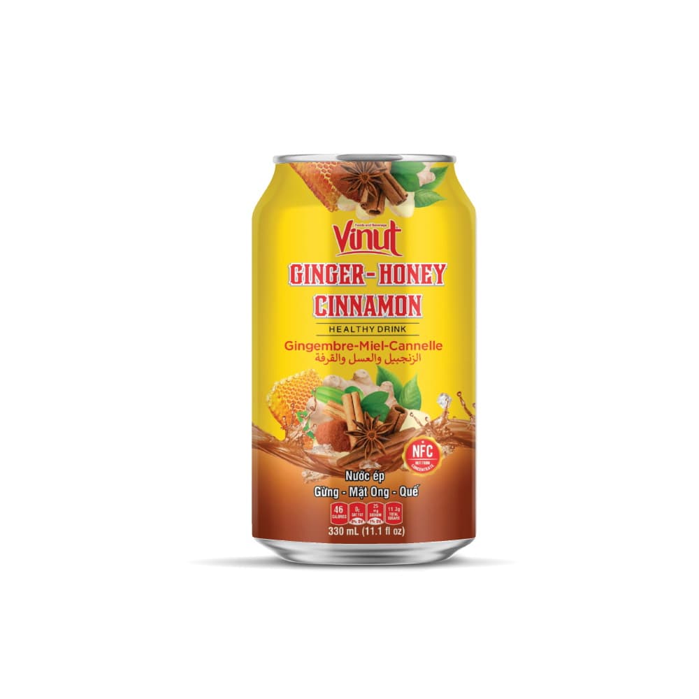 VINUT Ginger Honey Cinnamon Juice Drink, Healthy Drink, NFC Squeezed From Real Juice Not From Concentrate, 46 Calories, Can, 11.1 fl oz (330 mL)